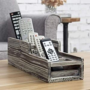 5 Slot Torched Wood Tabletop Remote Organizer